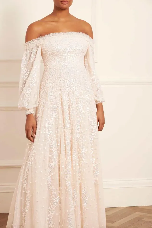 Needle and Thread Dresses Confetti Gloss OffShoulder Gown Champagne 8211 Women