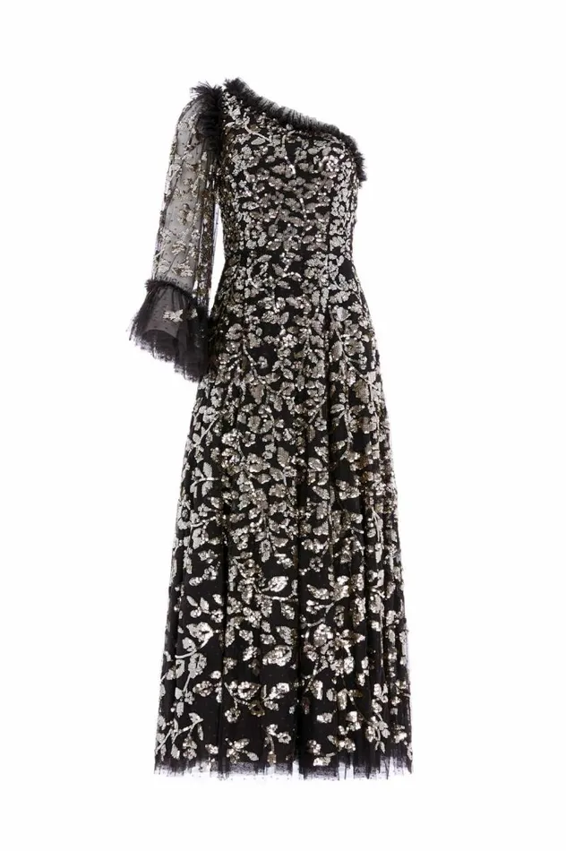Needle and Thread Dresses Falling Leaves OneShoulder Ankle Gown Black 8211 Women