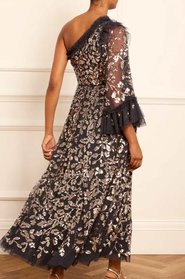 Needle and Thread Dresses Falling Leaves OneShoulder Ankle Gown Black 8211 Women