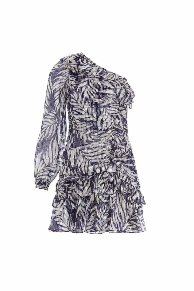 Needle and Thread Dresses Feather Lurex OneShoulder Micro Mini Dress Blue 8211 Women