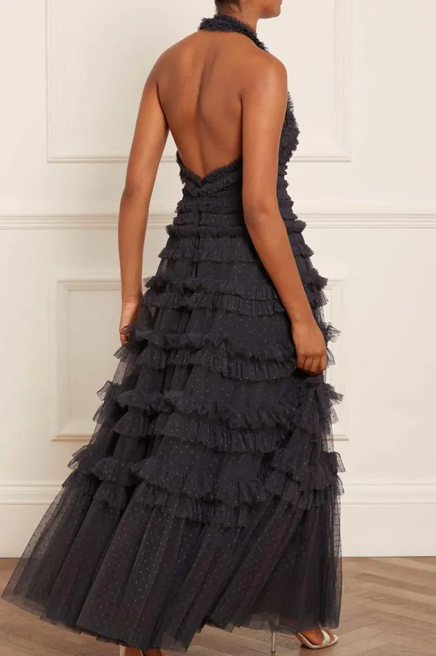 Needle and Thread Dresses Lisette Ruffle Halter Neck Gown Black 8211 Women