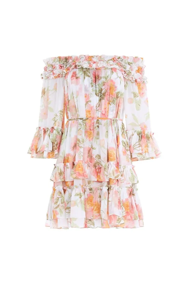 Needle and Thread Dresses Peony Promise Chiffon OffShoulder Tiered Micro Mini Dress Multi 8211 Women