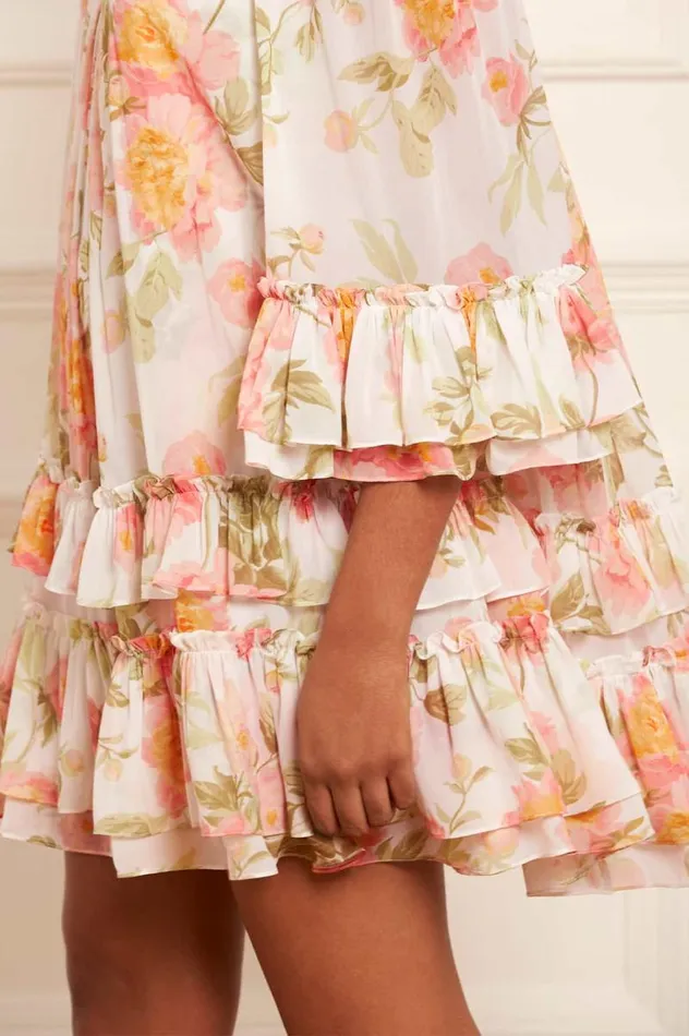 Needle and Thread Dresses Peony Promise Chiffon OffShoulder Tiered Micro Mini Dress Multi 8211 Women