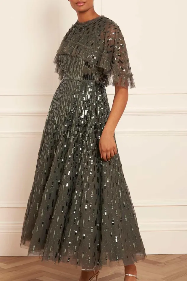 Needle and Thread Dresses Sequin Dash Cape Ankle Gown Green 8211 Women