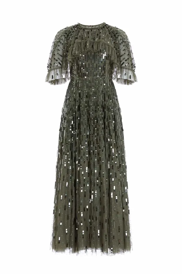 Needle and Thread Dresses Sequin Dash Cape Ankle Gown Green 8211 Women