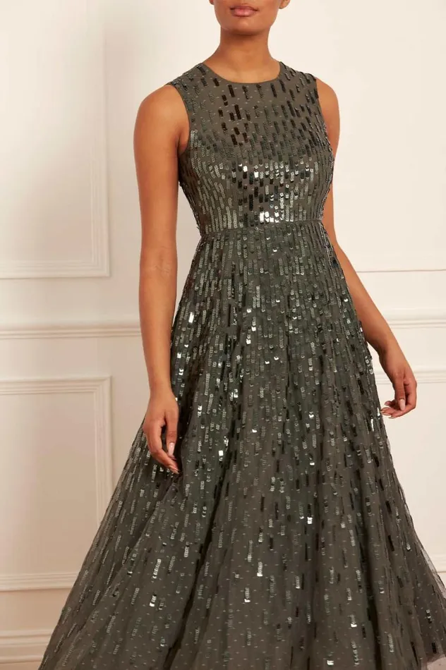 Needle and Thread Dresses Sequin Dash Cape Ankle Gown Green 8211 Women