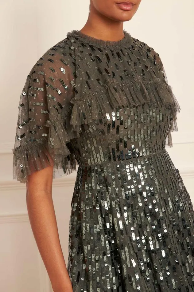Needle and Thread Dresses Sequin Dash Cape Ankle Gown Green 8211 Women
