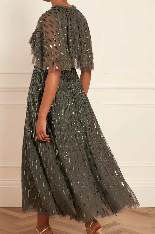 Needle and Thread Dresses Sequin Dash Cape Ankle Gown Green 8211 Women