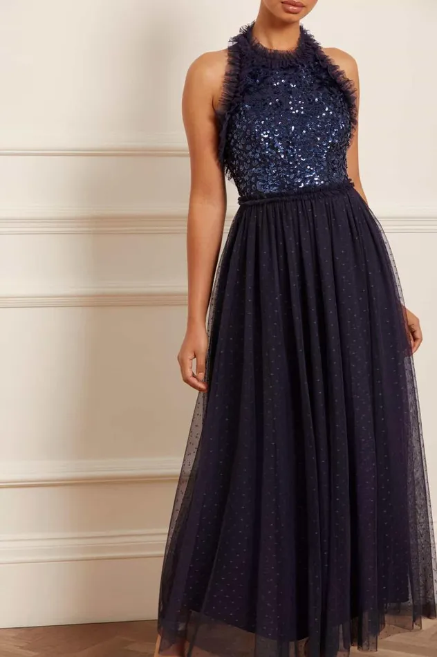 Needle and Thread Dresses Sequin Wreath Bodice Halter Neck Ankle Gown Blue 8211 Women