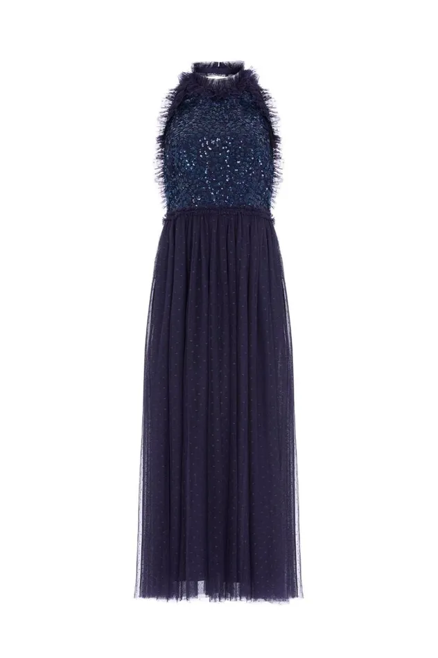 Needle and Thread Dresses Sequin Wreath Bodice Halter Neck Ankle Gown Blue 8211 Women