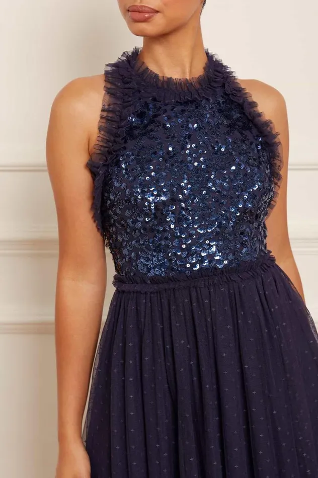 Needle and Thread Dresses Sequin Wreath Bodice Halter Neck Ankle Gown Blue 8211 Women