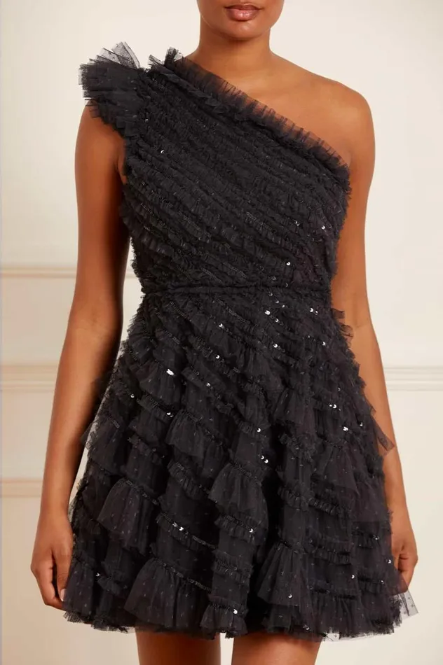 Needle and Thread Dresses Spiral Sequin OneShoulder Micro Mini Dress Black 8211 Women
