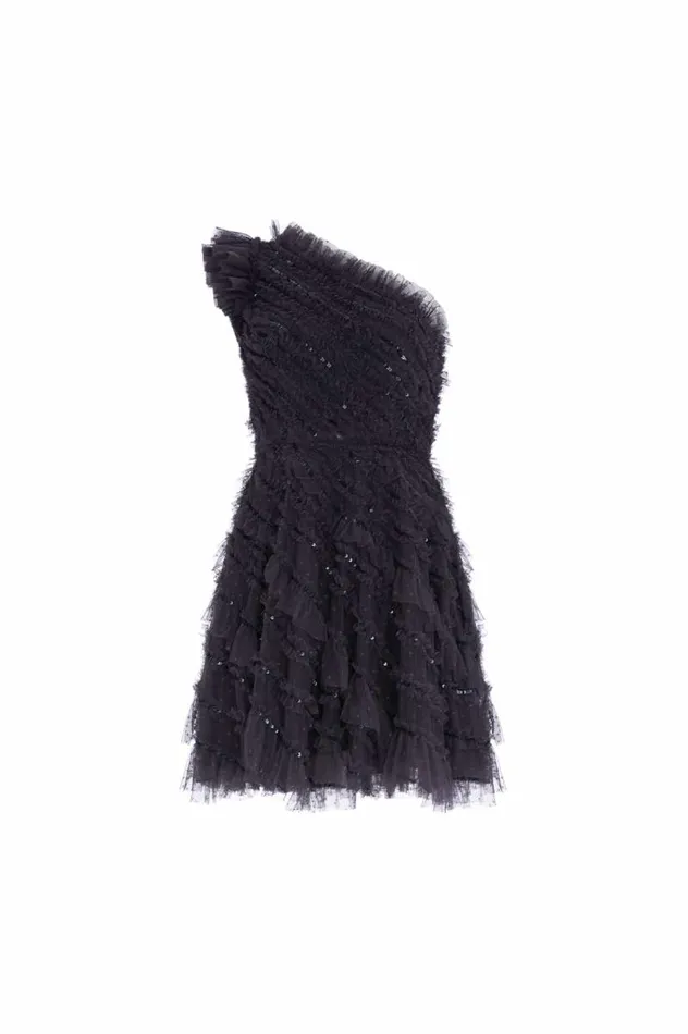 Needle and Thread Dresses Spiral Sequin OneShoulder Micro Mini Dress Black 8211 Women