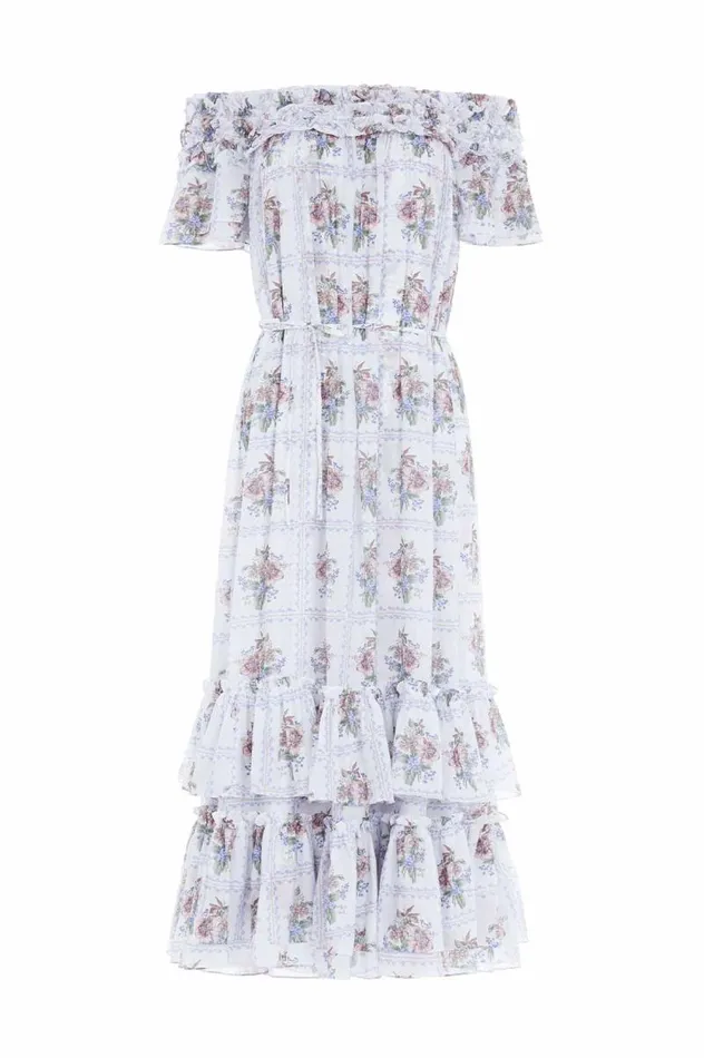Needle and Thread Dresses Tiled Blooms Chiffon OffShoulder Ankle Gown Multi 8211 Women