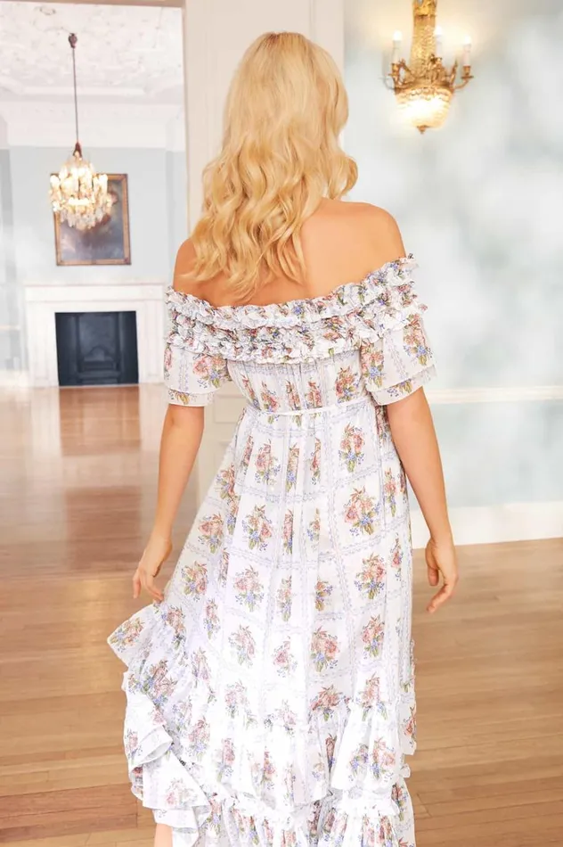 Needle and Thread Dresses Tiled Blooms Chiffon OffShoulder Ankle Gown Multi 8211 Women