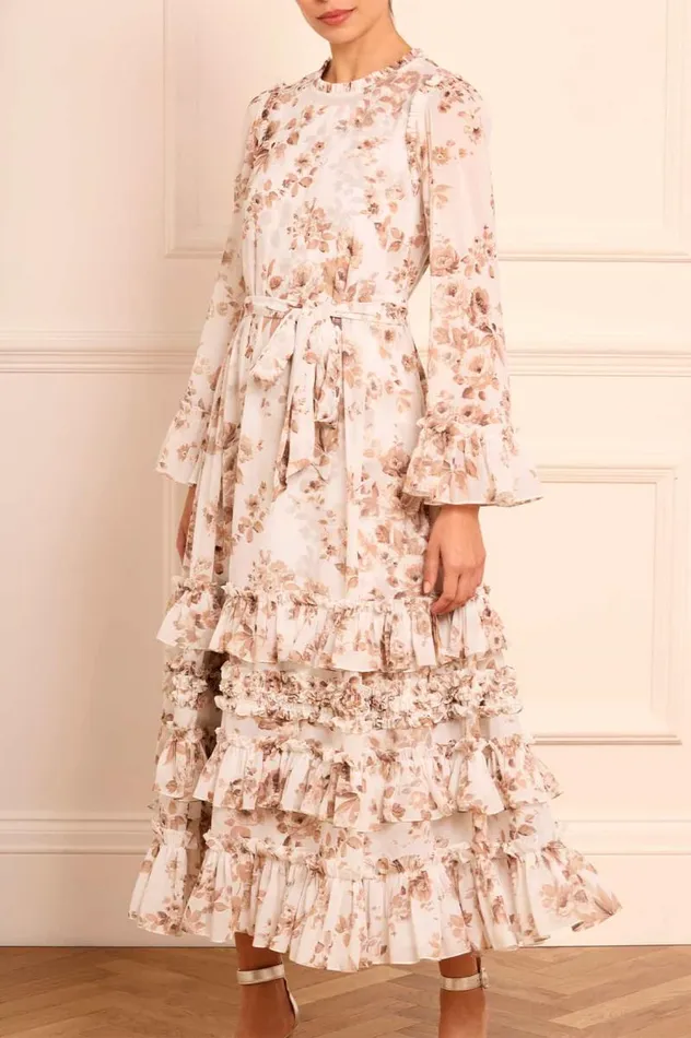 Needle and Thread Dresses Vintage Rose Chiffon Round Neck Ankle Gown Multi 8211 Women