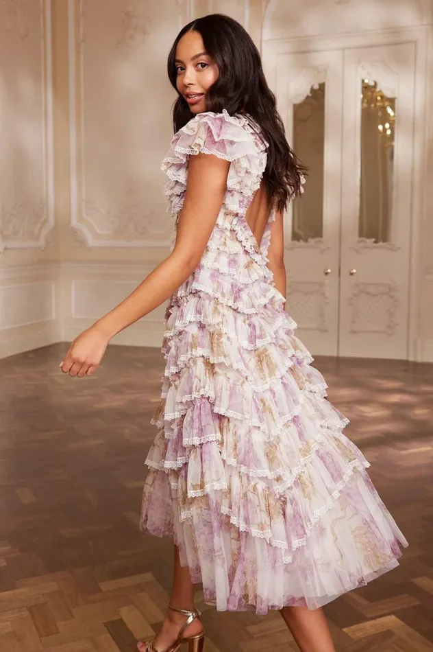 Needle and Thread Dresses Wisteria Ruffle Lace Ballerina Dress Multi 8211 Women