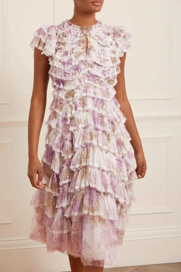 Needle and Thread Dresses Wisteria Ruffle Lace Ballerina Dress Multi 8211 Women