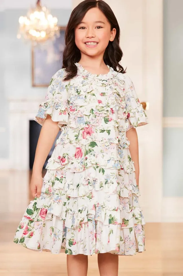 Needle and Thread Kids Daywear Floral Fantasy Crepe Short Sleeve Kids Dress Multi 8211 Kids