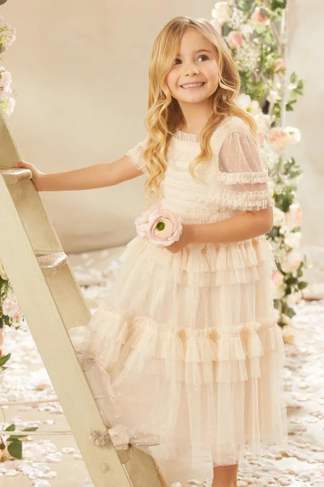 Needle and Thread Kids Formalwear Peaches Smocked Kids Dress Champagne 8211 KidsWomen