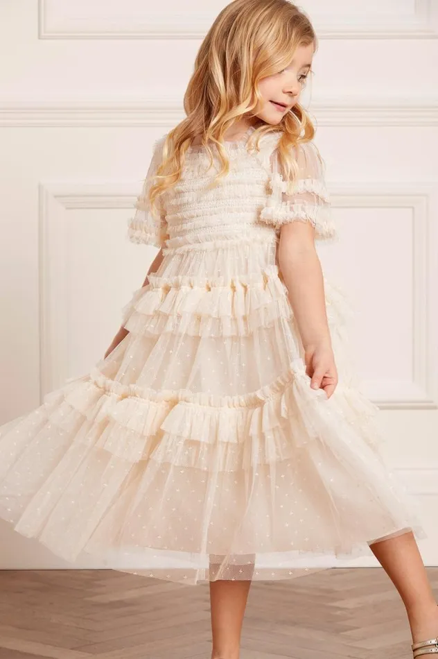 Needle and Thread Kids Formalwear Peaches Smocked Kids Dress Champagne 8211 KidsWomen