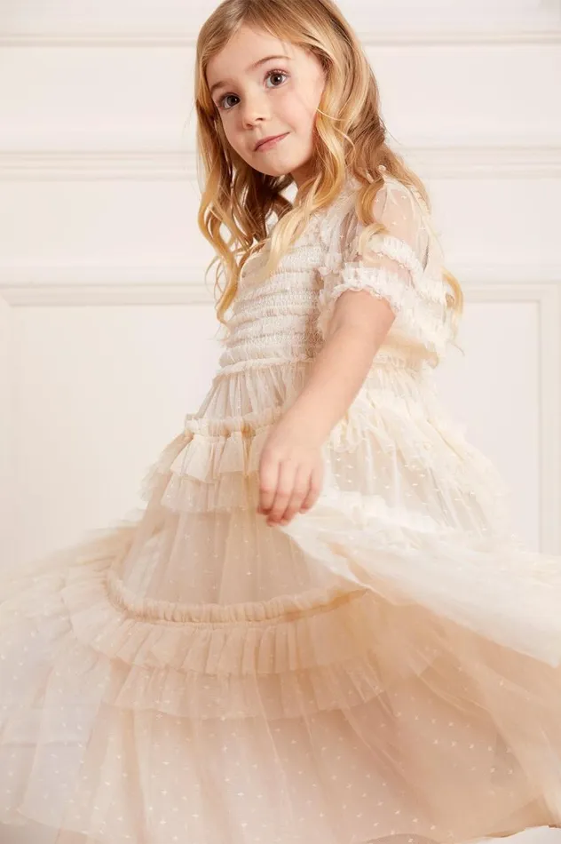 Needle and Thread Kids Formalwear Peaches Smocked Kids Dress Champagne 8211 KidsWomen