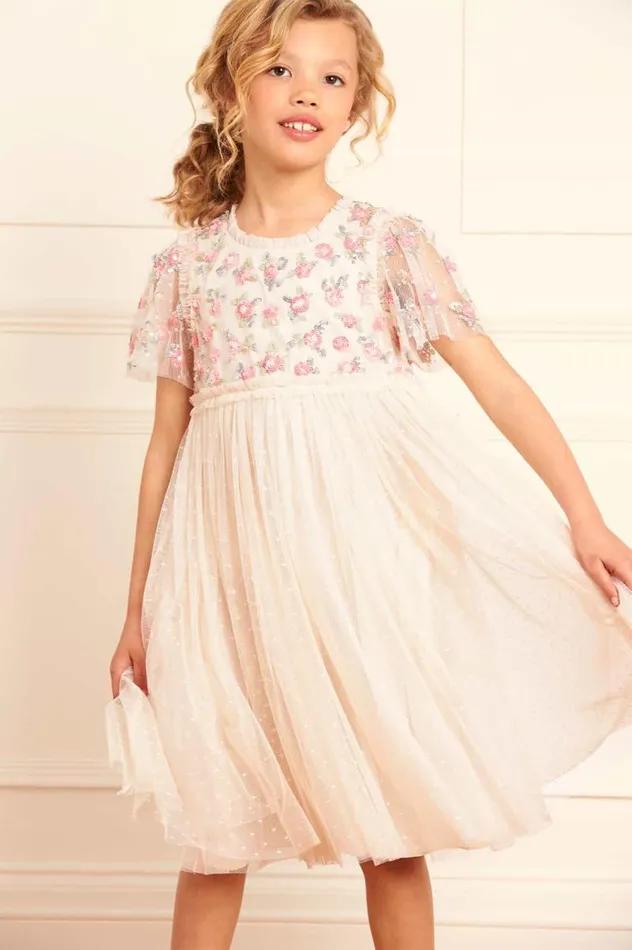 Needle and Thread Kids Formalwear Shimmer Ditsy Bodice Kids Dress Champagne 8211 KidsWomen