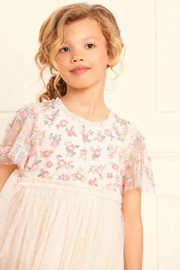 Needle and Thread Kids Formalwear Shimmer Ditsy Bodice Kids Dress Champagne 8211 KidsWomen