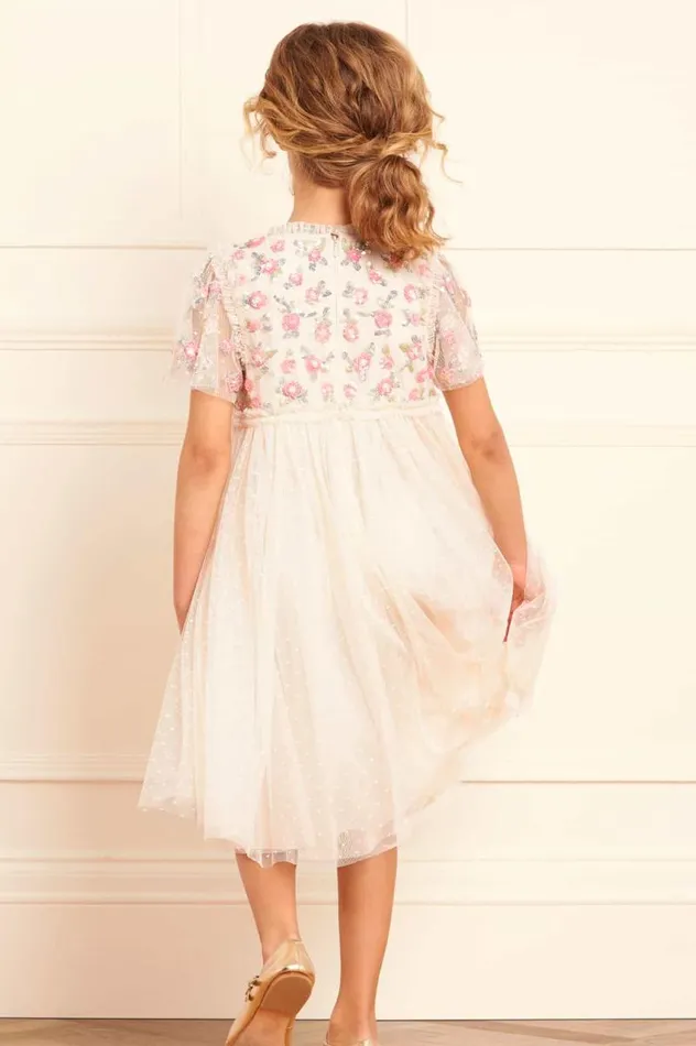 Needle and Thread Kids Formalwear Shimmer Ditsy Bodice Kids Dress Champagne 8211 KidsWomen
