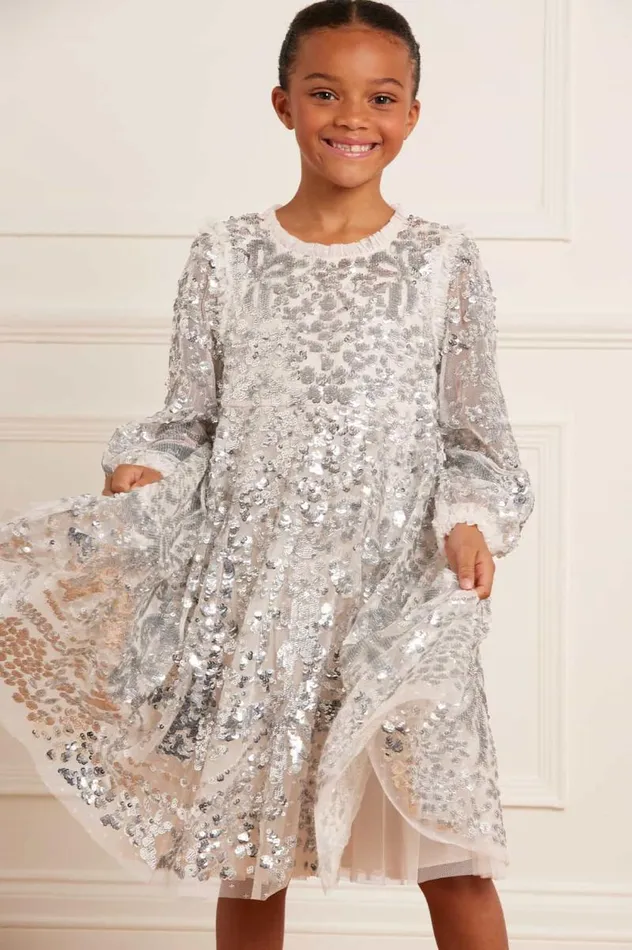 Needle and Thread Kids Partywear Chandelier Kids Dress Silver 8211 Kids