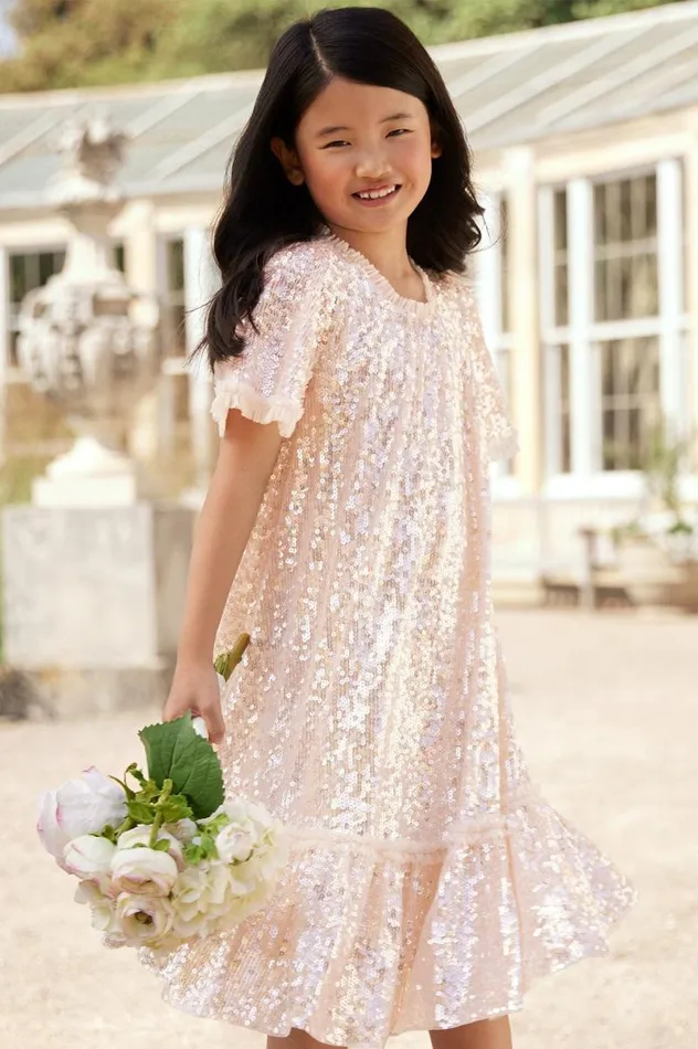 Needle and Thread Kids Partywear Mila Gloss Kids Dress Champagne 8211 KidsWomen