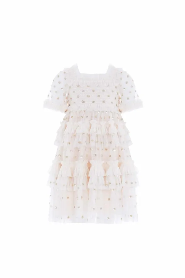 Needle and Thread Kids Partywear Polka Dot Smocked Kids Dress Champagne 8211 Kids