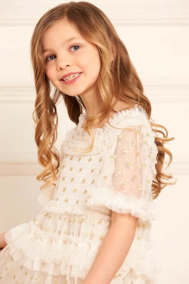Needle and Thread Kids Partywear Polka Dot Smocked Kids Dress Champagne 8211 Kids