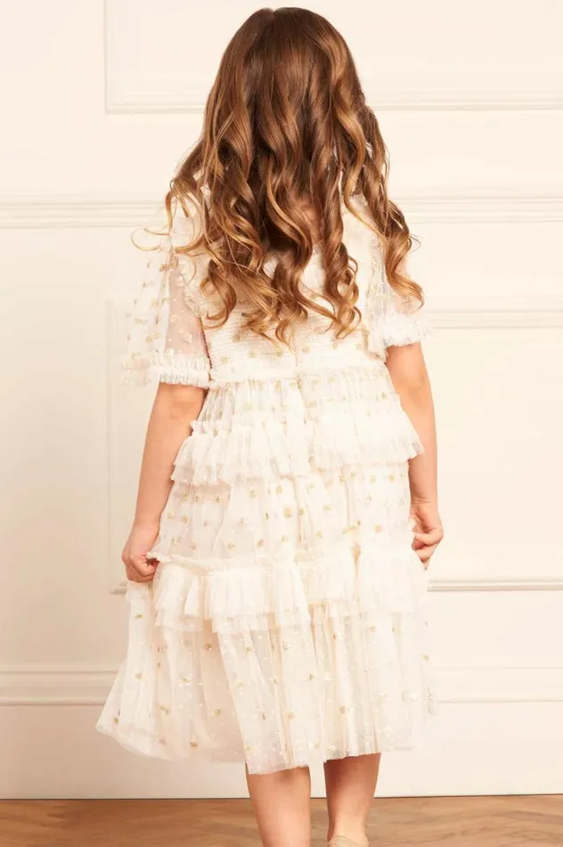 Needle and Thread Kids Partywear Polka Dot Smocked Kids Dress Champagne 8211 Kids