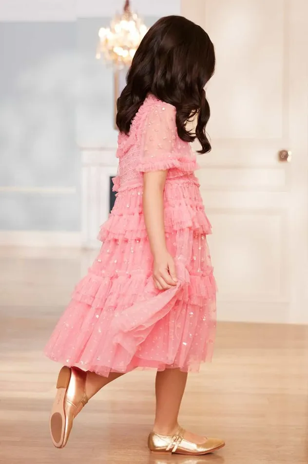 Needle and Thread Kids Partywear Polka Dot Smocked Kids Dress Coral 8211 Kids