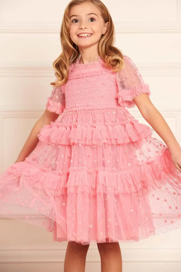 Needle and Thread Kids Partywear Polka Dot Smocked Kids Dress Coral 8211 Kids