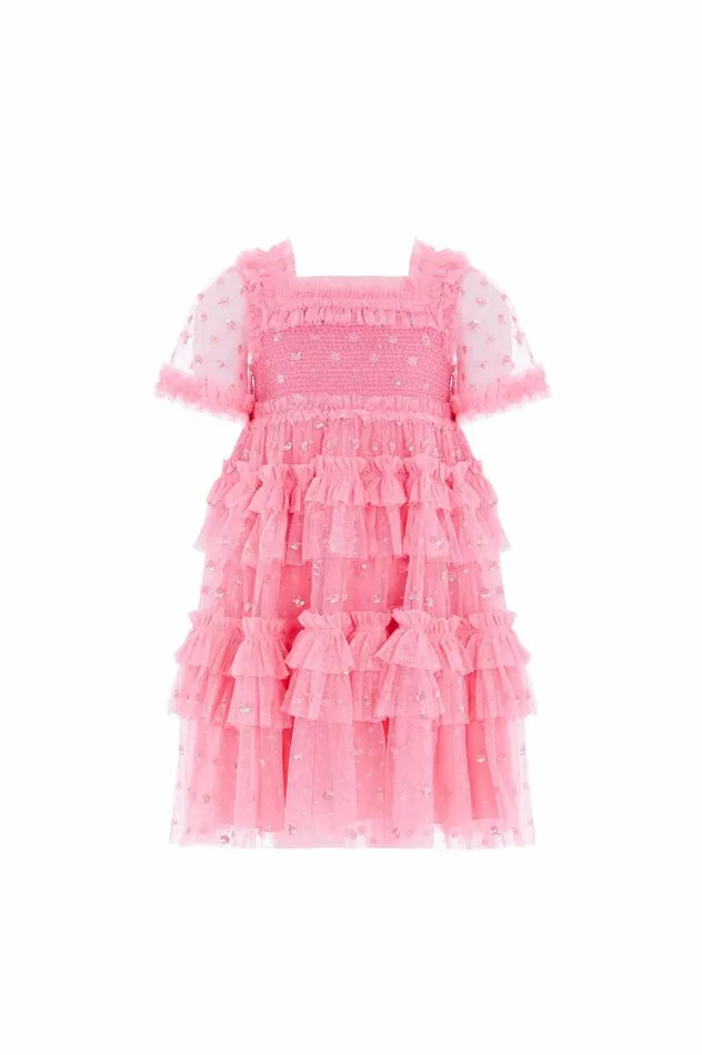 Needle and Thread Kids Partywear Polka Dot Smocked Kids Dress Coral 8211 Kids