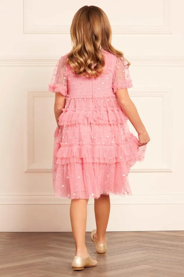 Needle and Thread Kids Partywear Polka Dot Smocked Kids Dress Coral 8211 Kids