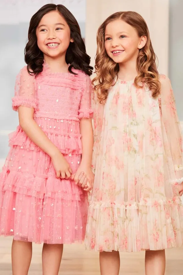 Needle and Thread Kids Partywear Polka Dot Smocked Kids Dress Coral 8211 Kids