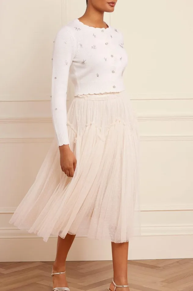 Needle and Thread Knitwear Scattered Floral Embellished Short Cardigan Champagne 8211 Women
