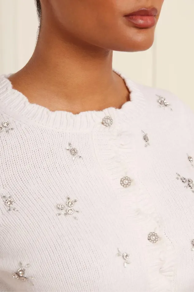 Needle and Thread Knitwear Scattered Floral Embellished Short Cardigan Champagne 8211 Women