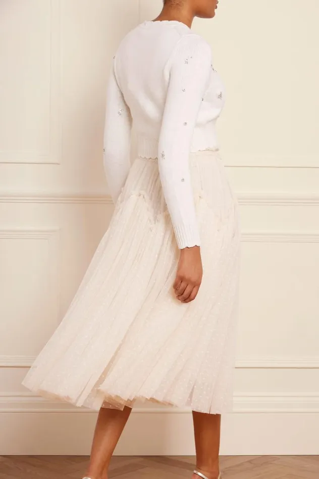 Needle and Thread Knitwear Scattered Floral Embellished Short Cardigan Champagne 8211 Women