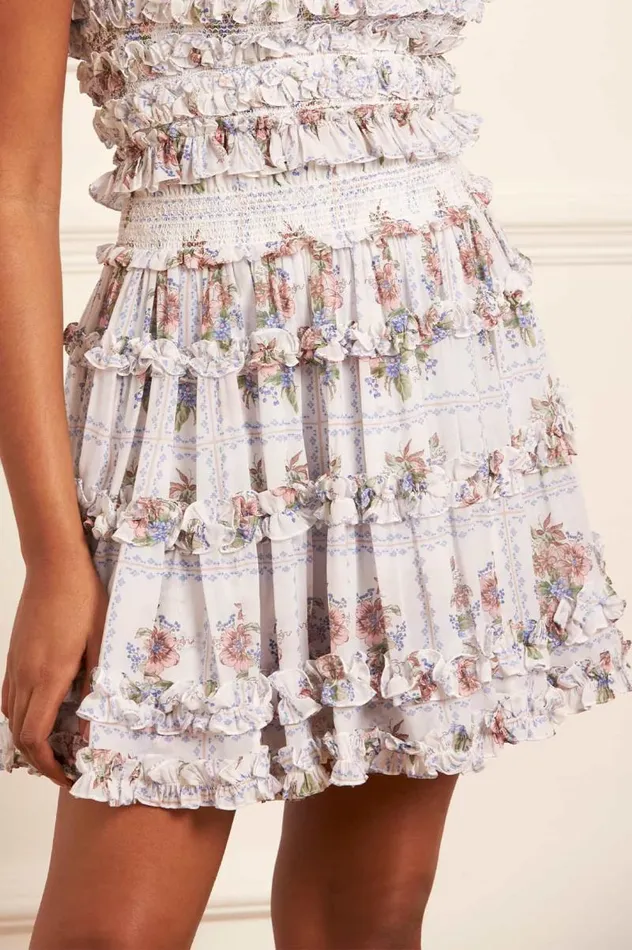 Needle and Thread Skirts Tiled Blooms Chiffon Smocked Micro Mini Skirt Multi 8211 Women