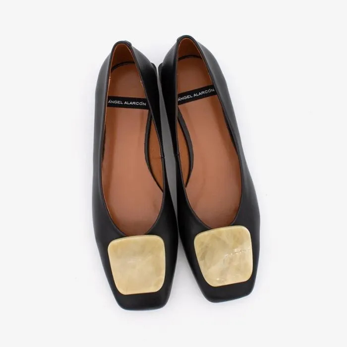 ngel Alarcn Ballerinas Woman TIUREN 8211 Leather Flats With A Carey Balck Heel And A Beige Carey Trim