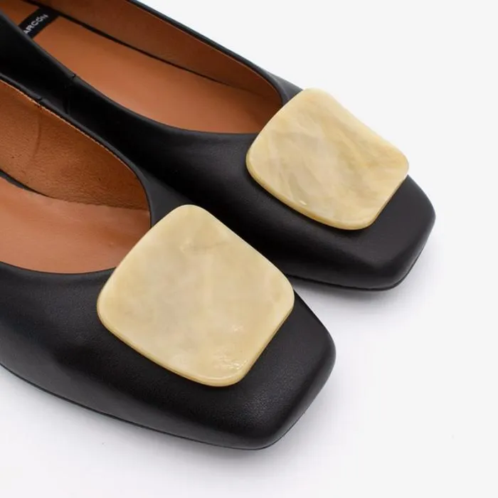 ngel Alarcn Ballerinas Woman TIUREN 8211 Leather Flats With A Carey Balck Heel And A Beige Carey Trim