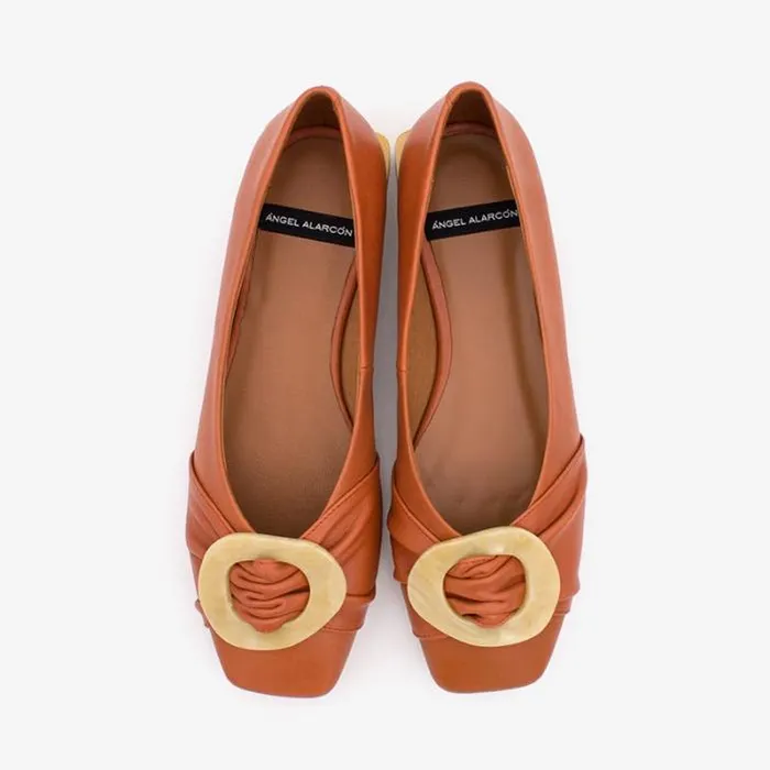 ngel Alarcn Flat Shoes Woman TICORA 8211 Leather Flat With Beige Carey Trim And Heel