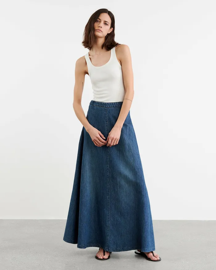 Nili Lotan ASTRID DENIM SKIRT Classic Wash Women Dresses and Skirts