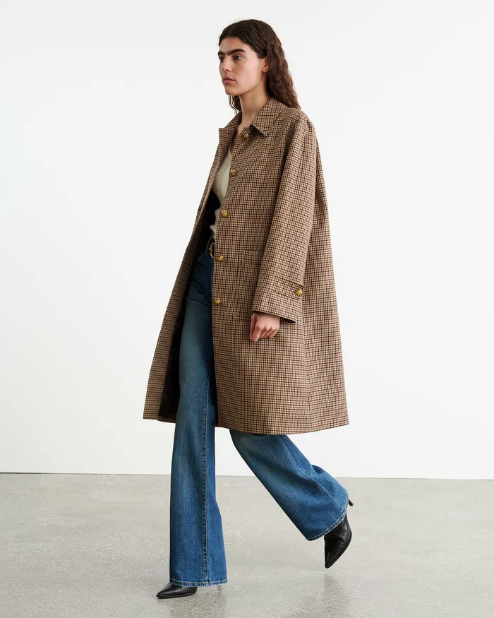 Nili Lotan Coats and Outerwear Women SETH DUSTER COAT BeigeBrown Houndstooth