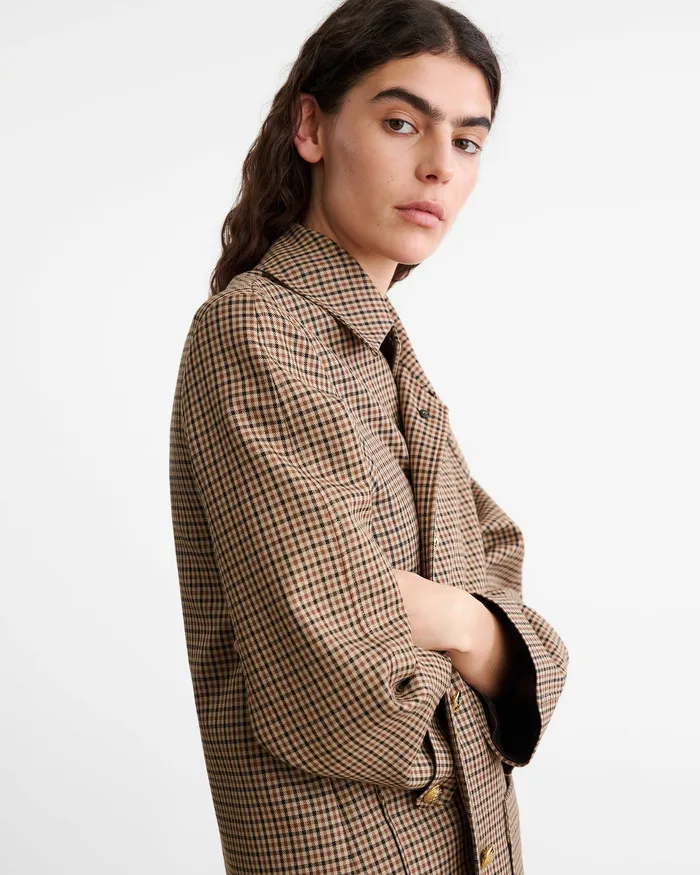 Nili Lotan Coats and Outerwear Women SETH DUSTER COAT BeigeBrown Houndstooth