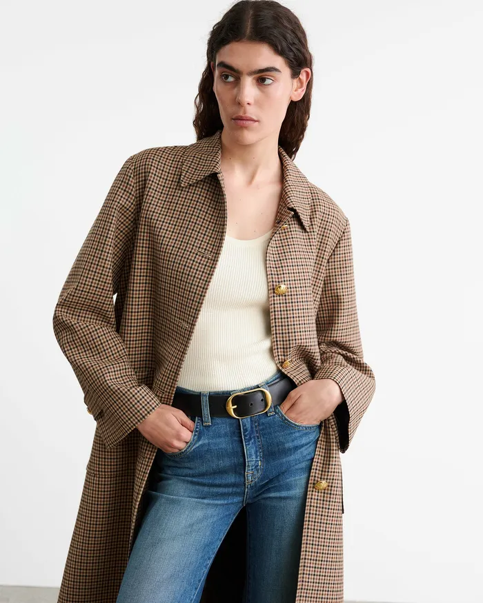 Nili Lotan Coats and Outerwear Women SETH DUSTER COAT BeigeBrown Houndstooth
